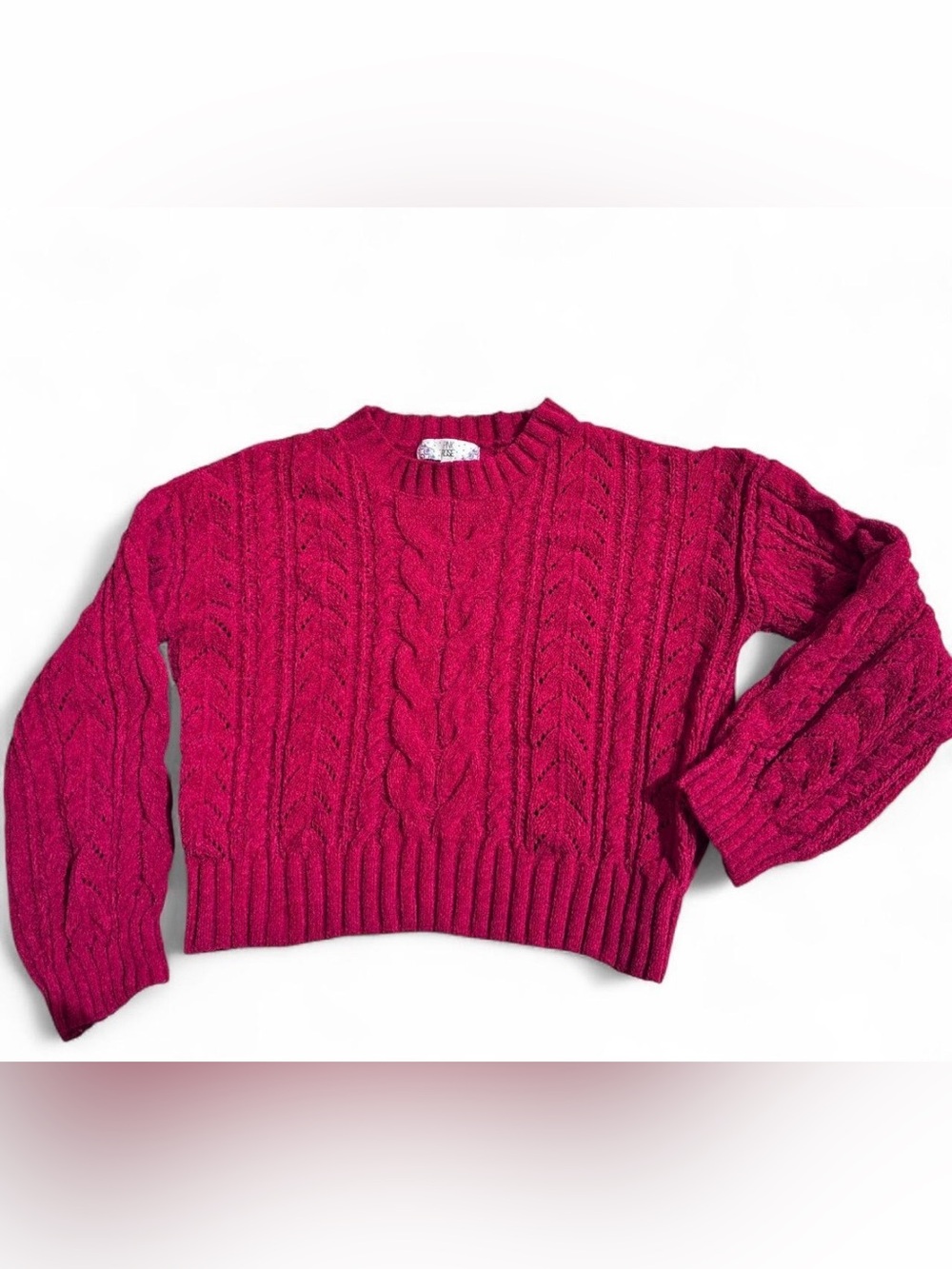 Pink Rose Women’s Cable Knit Crewneck Sweater Red Cozy Chunky Top NWOT Sz M